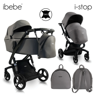 Коляска 2в1 ibebe i-stop Экокожа Grey, черная рама