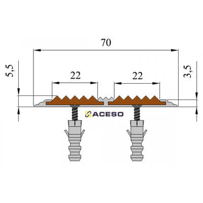 Алюминиевая полоса с двумя резиновыми  вставками 2000 мм цвет в ассортименте