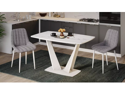 Стол обеденный раздвижной Фабио Тип 1 Белый матовый/Стекло матовое белый мрамор