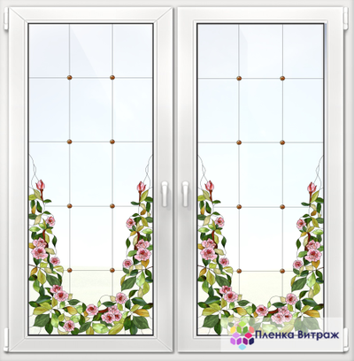 Витражная пленка, витражная пленка самоклеющаяся под заказ,пленочный витраж с цветочным рисунком