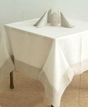 Белая прямоугольная льняная скатерть 170х230 см для широкого прямоугольного или овального стола
