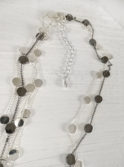 (АРТИКУЛ: 8544/03) УКРАШЕНИЕ ЖЕНСКОЕ, ДЛИННОЕ, СОТУАР, ЦВЕТ "СЕРЕБРО", С СЕРЫМИ ПЛОСКИМИ БУСИНАМИ