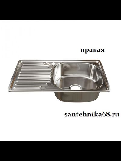 Мойка для кухни врезная MIXLINE 42х76 0,8мм левая правая выпуск 3 1/2 с сифоном глубина 18см