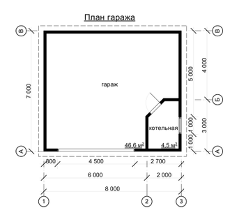 Г-01 ГАРАЖ ИЗ БРУСА: ГАБАРИТНЫЕ РАЗМЕРЫ: (7Х8М), ОБЩАЯ ПЛОЩАДЬ: 56М²