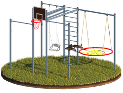 Спортивный комплекс 9 в 1 - Лестница, 2 Турника, Рукоход, Брусья, Пресс, Подвесы для 2 качелей, Баскетбольный щит (UK-081)