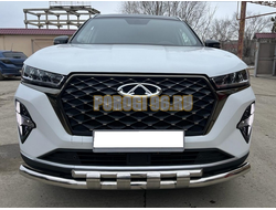 Защита переднего бампера двойная с перемычками ПапаТюнинг d60/42 для Chery Tiggo 7 Pro Max 2022-2024