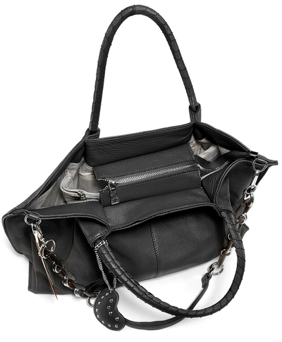 (АРТИКУЛ: 9630/2) СУМКА ЖЕНСКАЯ БОЛЬШАЯ, НАТУРАЛЬНАЯ КОЖА, ЧЕРНАЯ, ПЛЕЧЕВОЙ РЕМЕНЬ С ЦЕПОЧКОЙ