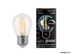 Gauss LED Filament Globe Dimmable P40 5w 840 E27