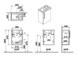 Модуль с квадратной раковиной, Vitra Root, 45 см, с дверцей, матовый темно-синий, правосторонний, 68064