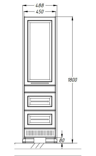 Пенал Opadiris Оникс 50 белый глянцевый с золотой патиной, правый