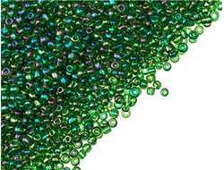 Бисер Китайский №8-167 зеленый прозрачный радужный, 50 грамм