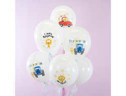 Шар (12''/30 см) Синий трактор и Котенок Котэ, Белый, пастель,