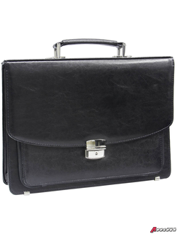 Портфель OfficeSpace "Fetida" кожзам, черный, 3 отделения, метал. замок, с ремнем. ПоКЗ_589