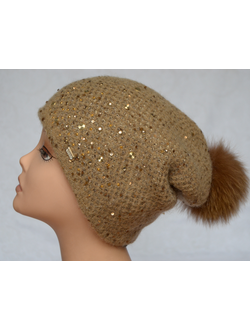Коричневая шапка с помпоном и украшениями Vizio Италия 6161 фото