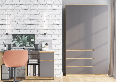 Шкаф ШРК-2 Сити с ящиками серый графит, крафт золотой