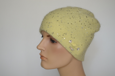 Желтая женская шапка с пайетками Vizio Италия 1042 CY