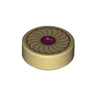 Tile, Round 1 x 1 with Cookie Magenta Center Pattern, Tan (98138pb037 / 6139650 / 6285621)