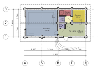 ПРОЕКТ ДЕРЕВЯННОЙ БАНИ ИЗ БРЕВНА С БАССЕЙНОМ №71