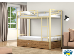Двухъярусная кровать Валенсия Слоновая кость ящики дуб крафт табак Омск