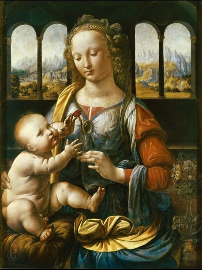 Картина обогреватель, репродукция Леонардо да Винчи Мадонна с гвоздикой.