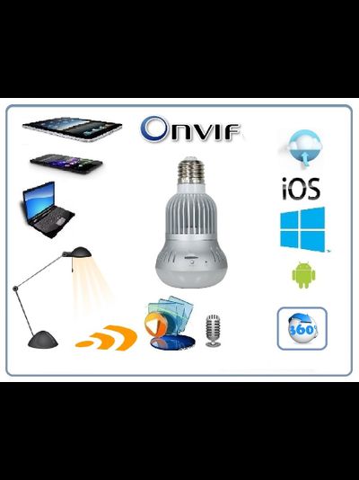 Панорамная WiFi видеоняня/видеокамера (лампа накаливания, цоколь Е27) с DVR с включением освещения, HD 960p (360EyeS)