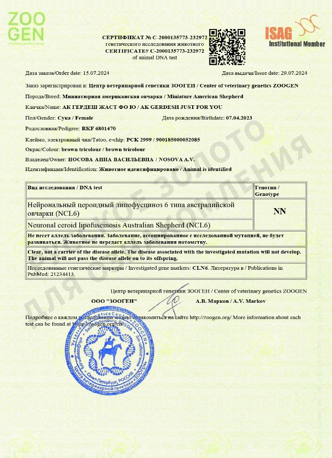 Юта. Результаты анализов на генетические заболевания.