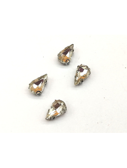 Стразы стеклянные пришивные в цапах,  6*10 мм цвет белый