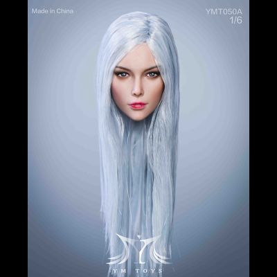 Женская голова (скульпт) с длинными волосами (серебро) 1/6 scale  (YMT050А) - YMTOYS