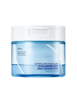 Увлажняющие пэды с охлаждающим эффектом Isntree  Low Molecular Hyaluronic Acid Zinc Cooling Pad  Объём: 150 мл / 60 шт