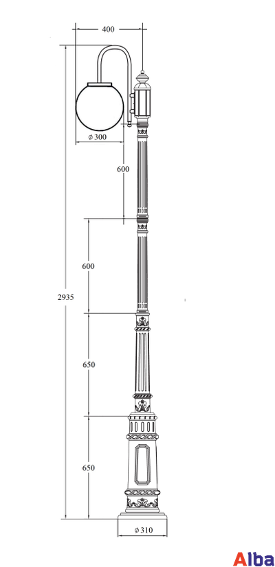 Globo 882010 L /10A E7 down Парковый светильник