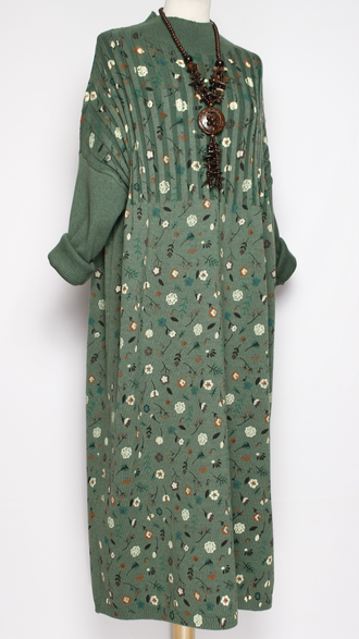 ПЛАТЬЕ БОХО хлопок "ПРОВАНС РУКАВ РЕЗИНКА" малахит р.52-56