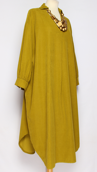 Платье-рубашка "Вельвет пышный рукав "  бежевое, лаванда, горчица до р.54