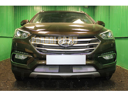 Защита радиатора Hyundai Santa Fe 2015-2018 с датчиком ACC chrome