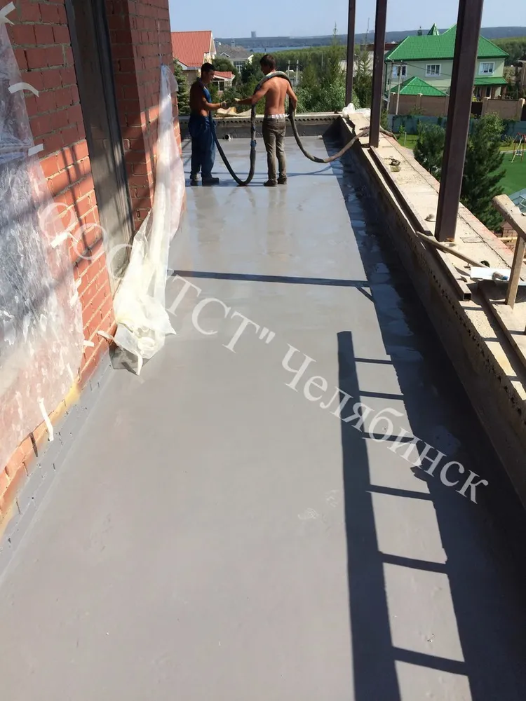 Теплоизоляция ППУ 100 мм
Стяжка 100 мм с уклоном
Полимочевина 2 мм