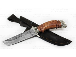 Нож из дамасской стали «Варяг» - резная рукоять «Скорпион» из ценных пород древесины