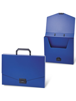 Папка-портфель пластиковая BRAUBERG "Energy", А4 (330х256х32 мм), без отделений, синий, 222082