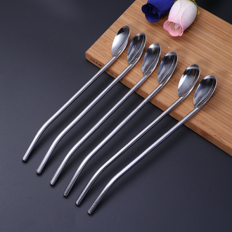 Stainless steel straw spoon   მეტალის  კოვზი - საწრუპი 6 ც