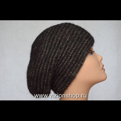 Женский берет в полоску вязаный Vizio Италия 6478 коричневый