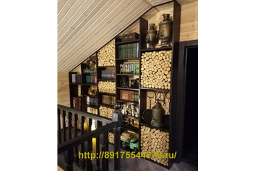 006 Встроенный стеллаж на мансарде со скошенным потолком.
ЛДСП Egger, H 3702 Орех Пацифик табак, ST10
