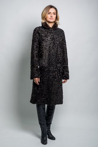 Женская шуба пальто трансформер Лилия натуральный мех каракуль, зимняя, коричневая арт. ц-005