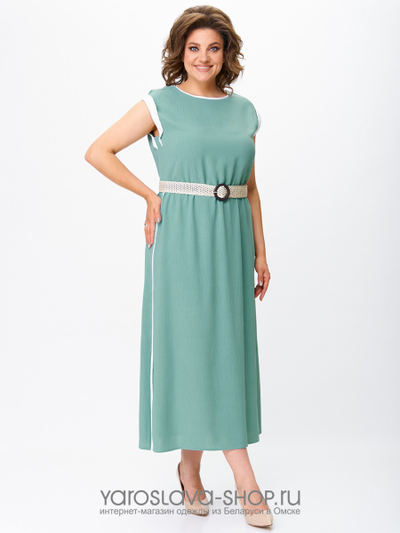 Бирюзовое летнее платье со съемным поясом