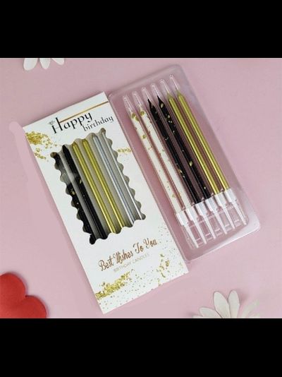 Свечи для торта 11 см (6 шт), зол/сер/пятнистые