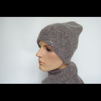 Серая с фуксией меланжевая шапка носок Vizio Италия 8023  (6926) CL