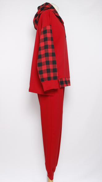 КОСТЮМ ХУДИ   И БРЮКИ  "КЛЕТКА" красный р.50-54