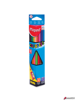 Карандаши цветные MAPED (Франция) «Color Pep's», 12 цветов, трехгранные, с точилкой, европодвес. 180770