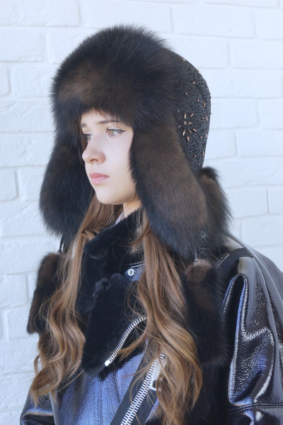 Ушанка "Полярная звезда" цвет черно-коричневый + тоффи