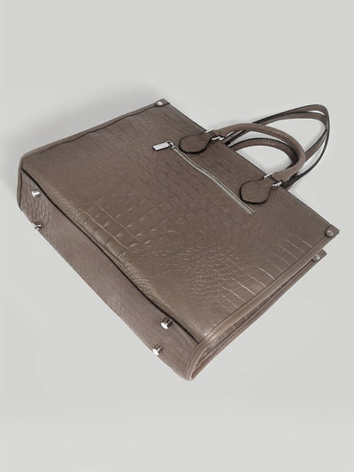 (АРТИКУЛ: 10134/1/5) СУМКА ЖЕНСКАЯ БОЛЬШАЯ, НАТУРАЛЬНАЯ КОЖА С ТИСНЕНИЕМ "КРОКОДИЛ", ТЕМНО-БЕЖЕВАЯ, РУЧКИ И РЕМЕНЬ ЧЕРЕЗ ПЛЕЧО