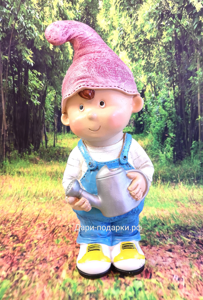 ГНОМ МАЛЬЧИК с лейкой  31*13*15см  0,9кг  полистоун Россия 1621//012283
