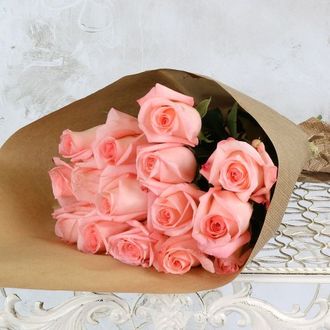 Букет 15 нежно-розовых роз