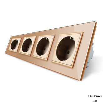 Золотая электрическая четверная розетка Livolo